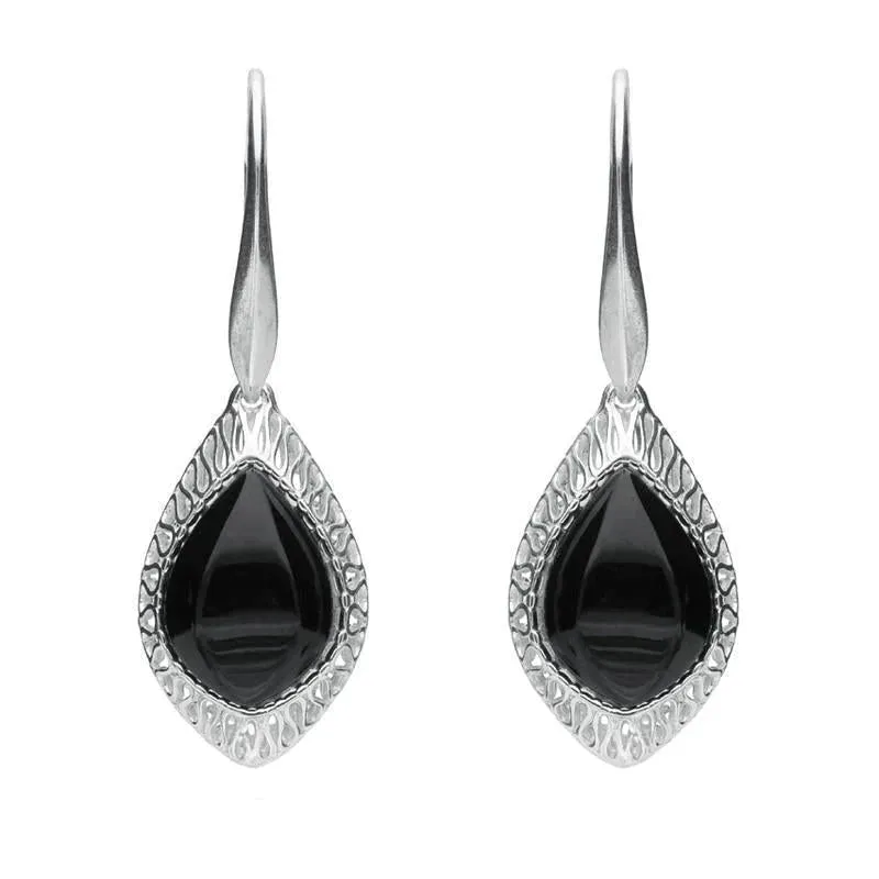 Sterling Silver Whitby Jet Pierced Drop Earrings sold by Jura Watches