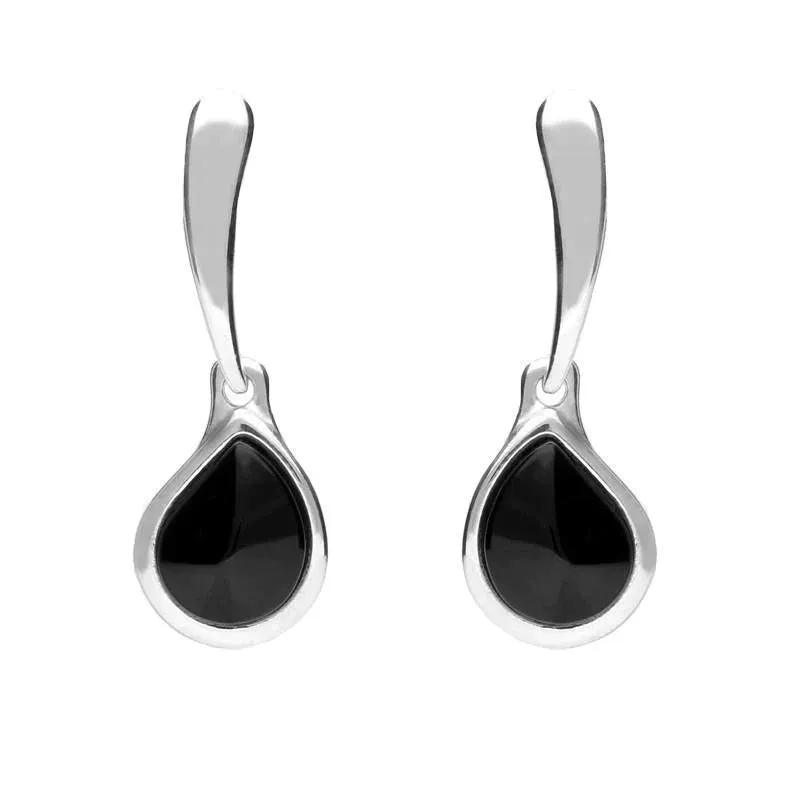 Sterling Silver Whitby Jet Plain Top Pear Drop Earrings sold by Jura Watches