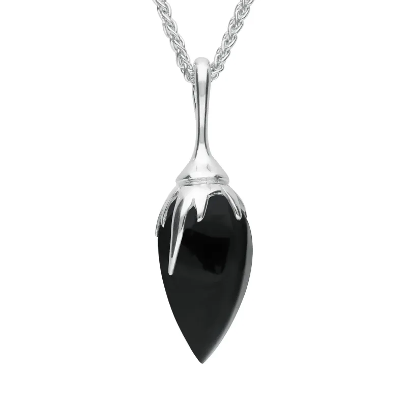 Sterling Silver Whitby Jet Plant Bud Necklace sold by Jura Watches