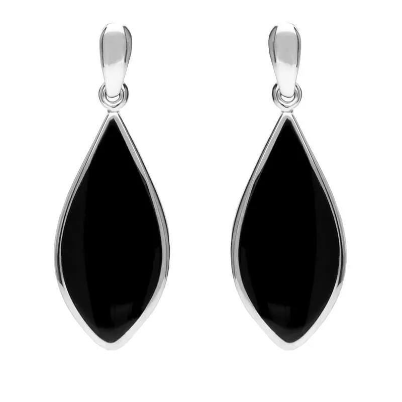 Sterling Silver Whitby Jet Pointed Pear Drop Earrings sold by Jura Watches