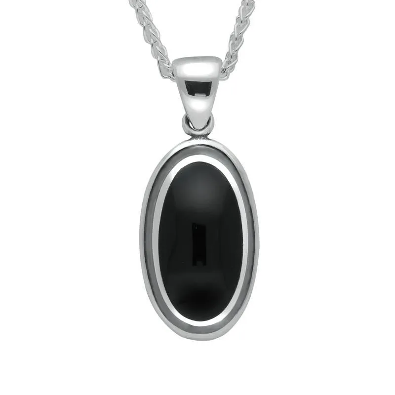 Sterling Silver Whitby Jet Heritage Ribbed Oval Necklace sold by Jura Watches