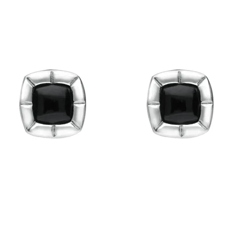 Sterling Silver Whitby Jet Ridged Cushion Stud Earrings sold by Jura Watches