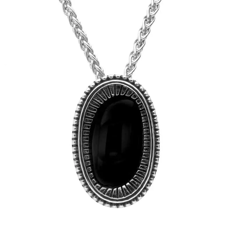 Sterling Silver Whitby Jet Ridged Oval Stone Necklace sold by Jura Watches