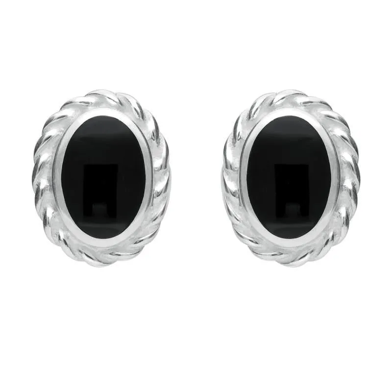Sterling Silver Whitby Jet Rope Edge Oval Stud Earrings sold by Jura Watches