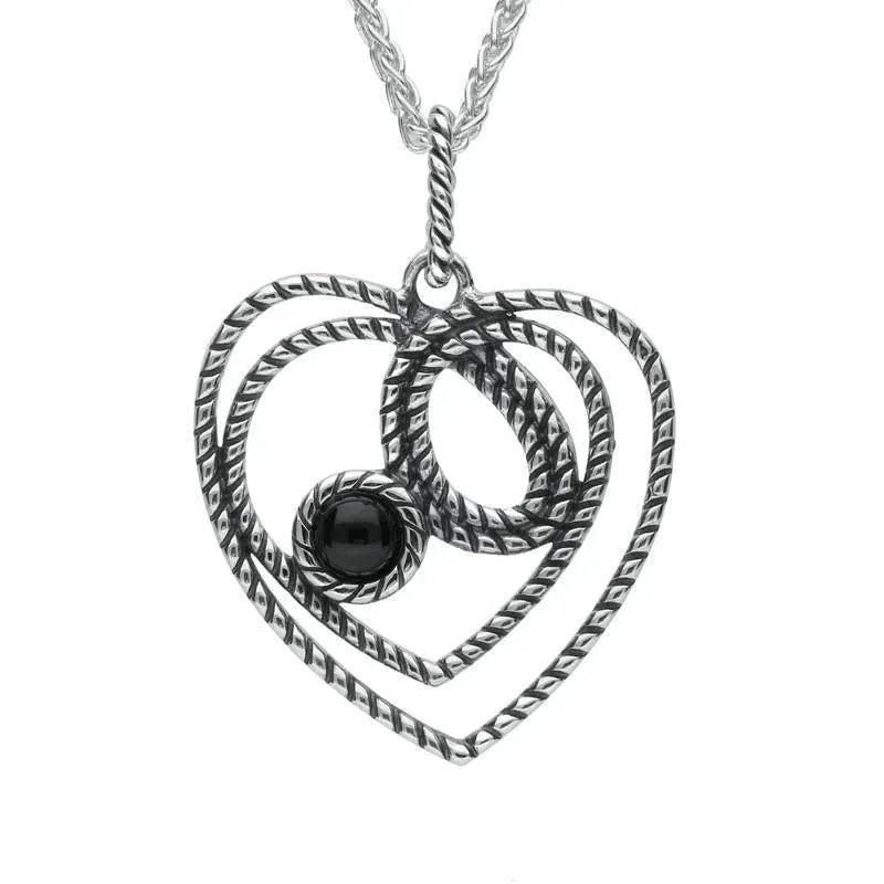 Sterling Silver Whitby Jet Rope Heart Stone Necklace sold by Jura Watches