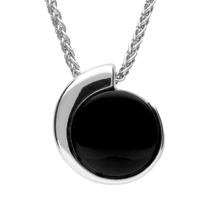 Sterling Silver Whitby Jet Round Part Swirl Necklace sold by Jura Watches