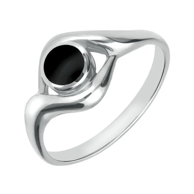 Sterling Silver Whitby Jet Round Twist Ring sold by Jura Watches