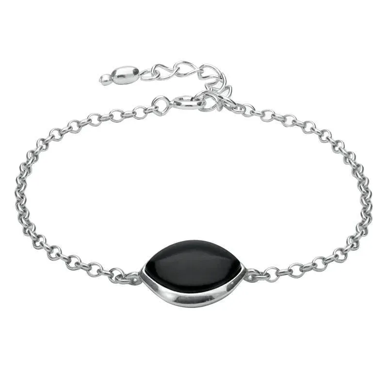 Sterling Silver Whitby Jet Single Wide Marquise Bracelet sold by Jura Watches