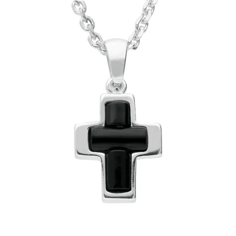 Sterling Silver Whitby Jet Small Cross Necklace sold by Jura Watches