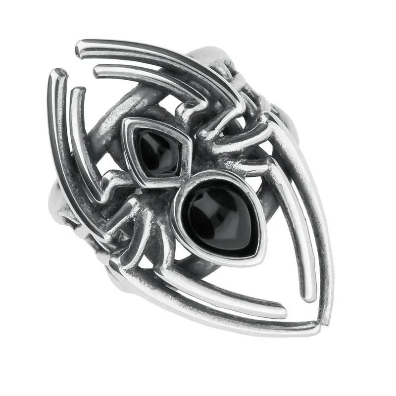 Sterling Silver Whitby Jet Small Spider Web Ring sold by Jura Watches