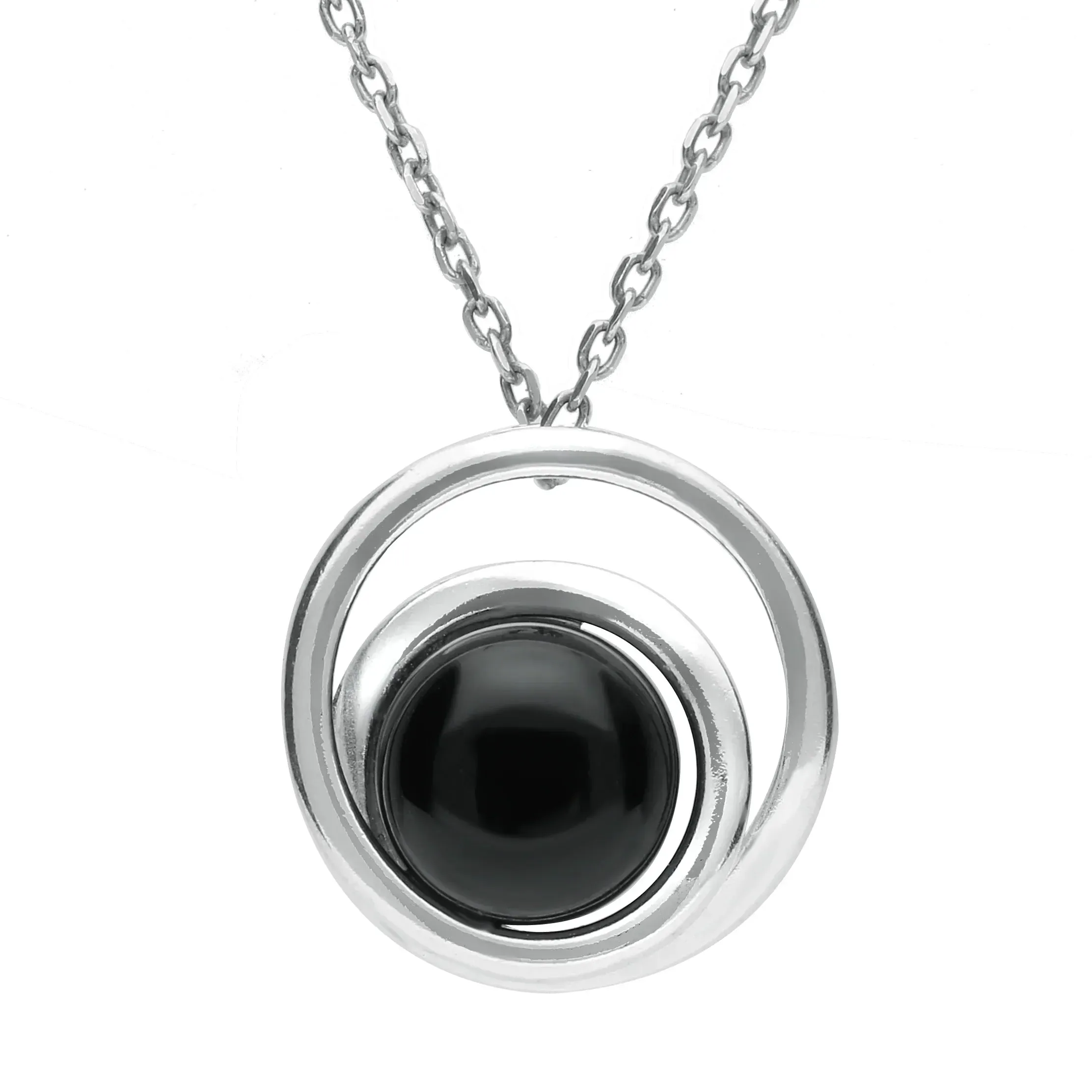 Sterling Silver Whitby Jet Small Swirl Necklace sold by Jura Watches