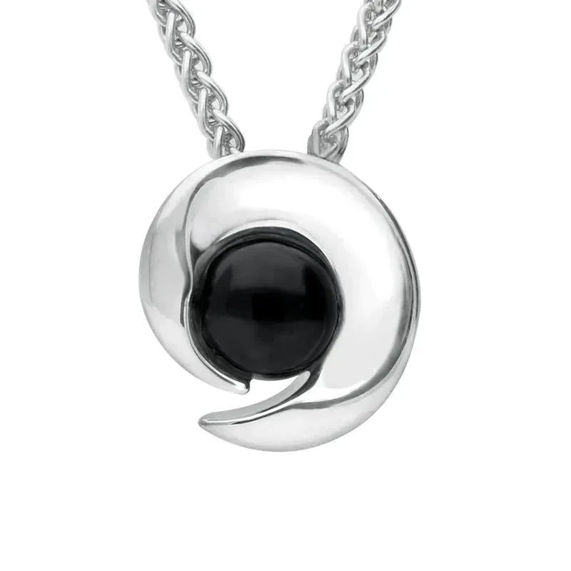 Sterling Silver Whitby Jet Spiral Flower Necklace sold by Jura Watches