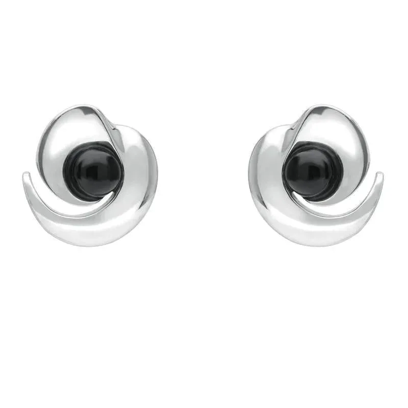 Sterling Silver Whitby Jet Spiral Stud Earrings sold by Jura Watches