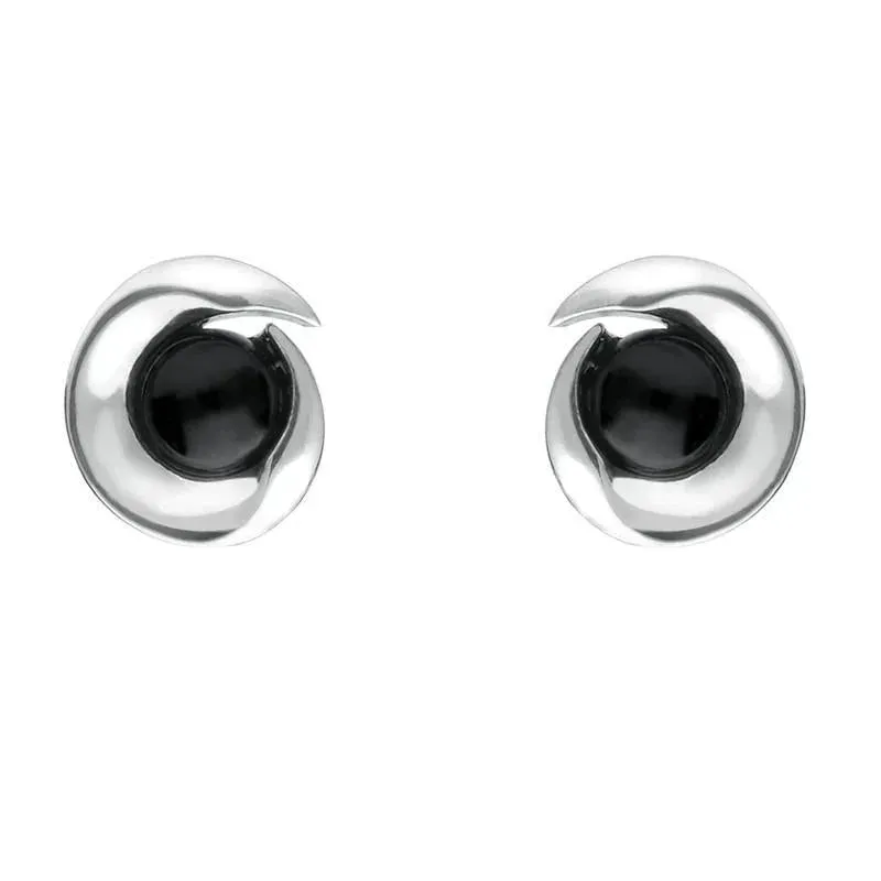 Sterling Silver Whitby Jet Spiral Stud Earrings sold by Jura Watches