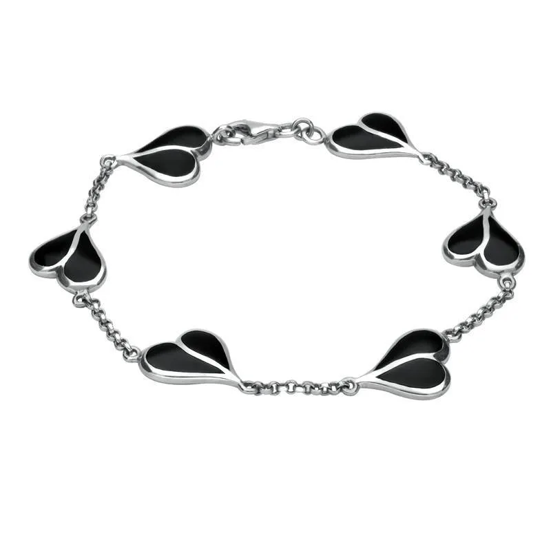Sterling Silver Whitby Jet Split Heart Bracelet sold by Jura Watches