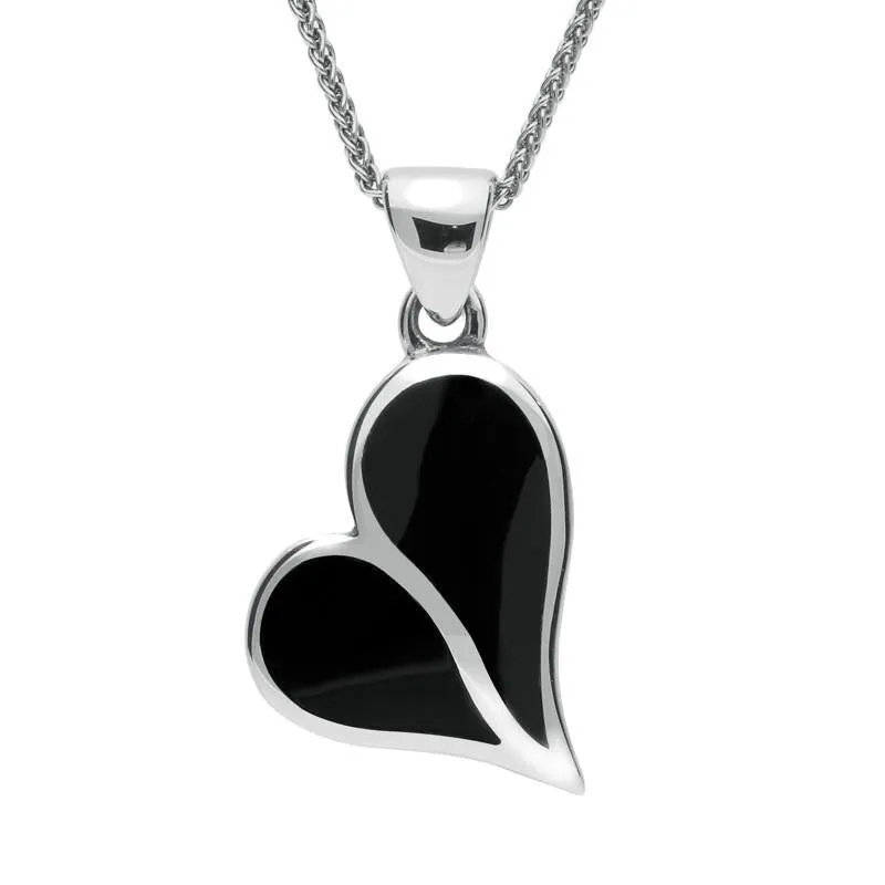 Sterling Silver Whitby Jet Split Heart Necklace sold by Jura Watches