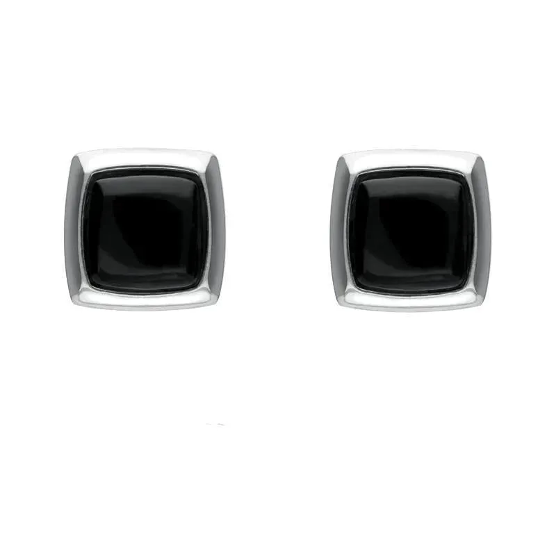 Sterling Silver Whitby Jet Square Edge Stud Earrings sold by Jura Watches