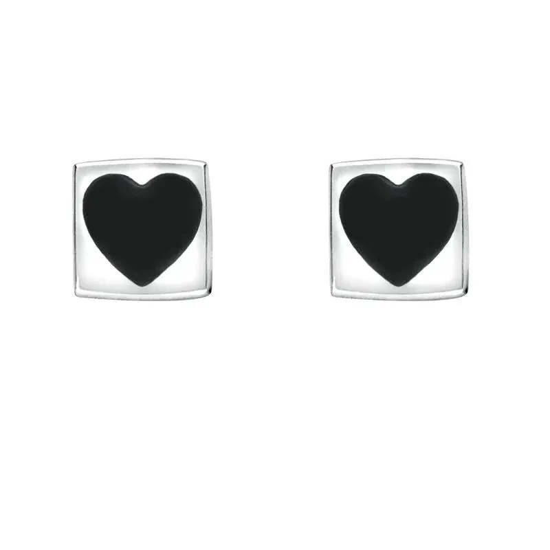 Sterling Silver Whitby Jet Square Heart Stud Earrings sold by Jura Watches