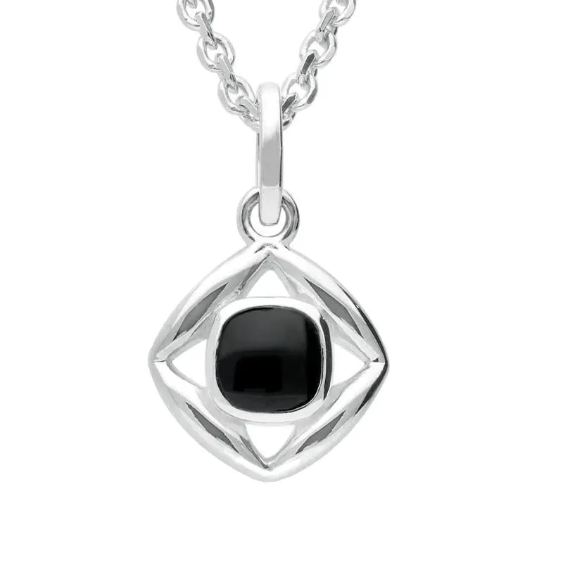 Sterling Silver Whitby Jet Stone Open Square Necklace sold by Jura Watches