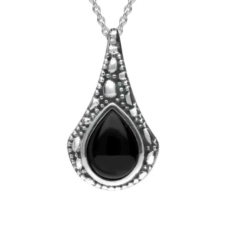 Sterling Silver Whitby Jet Stone Teardrop Oxidised Necklace sold by Jura Watches