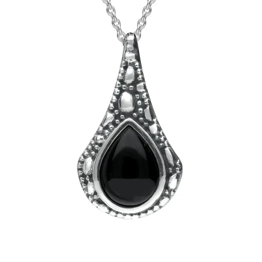 Sterling Silver Whitby Jet Stone Teardrop Oxidised Necklace sold by Jura Watches