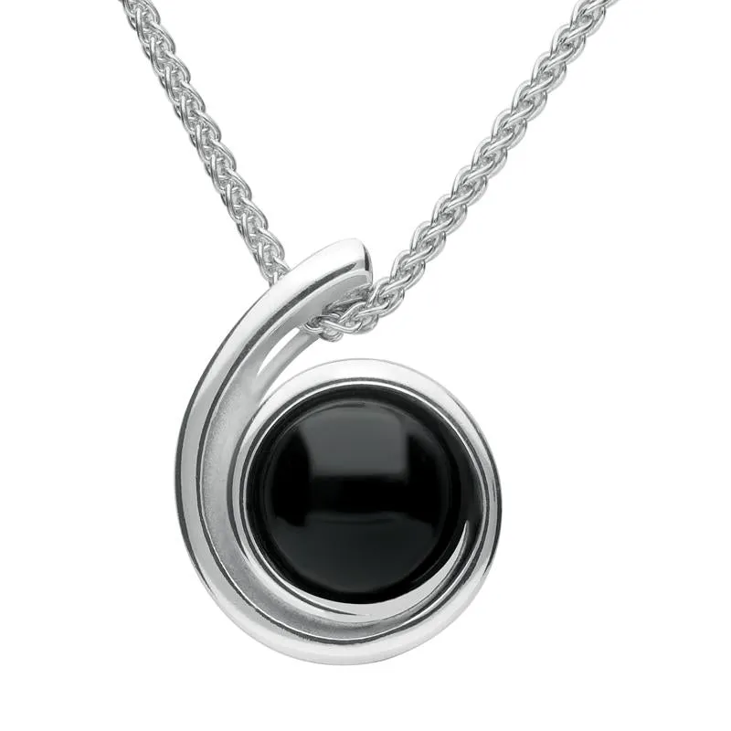 Sterling Silver Whitby Jet Swirl Round Necklace sold by Jura Watches
