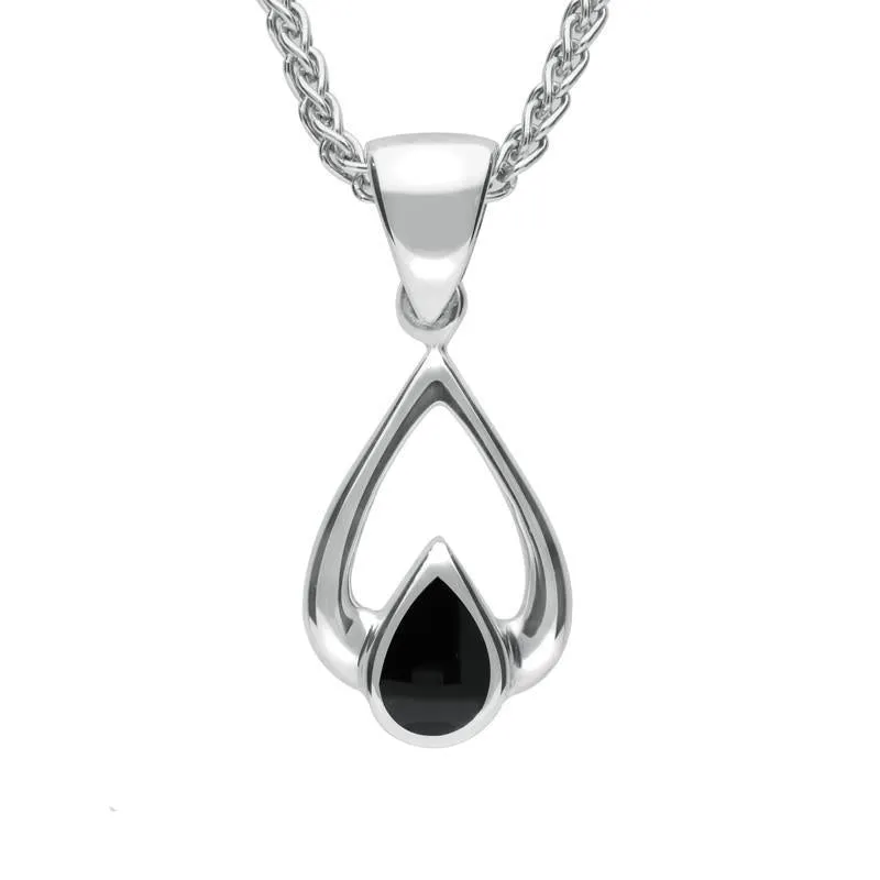 Sterling Silver Whitby Jet Tear Drop Necklace sold by Jura Watches