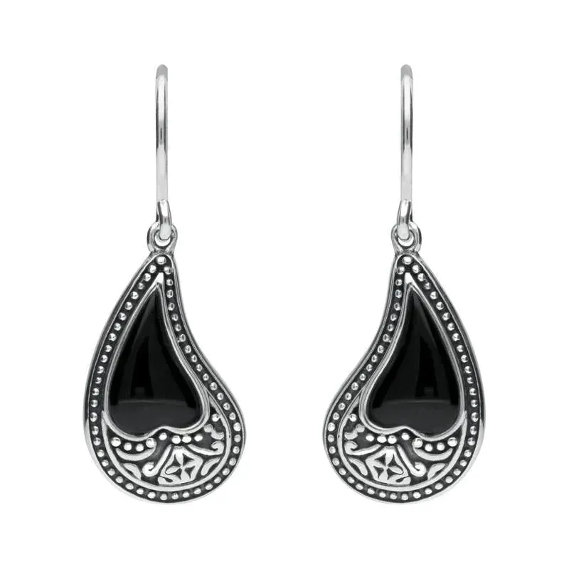 Sterling Silver Whitby Jet Tear Shape Oxidised Drop Earrings sold by Jura Watches
