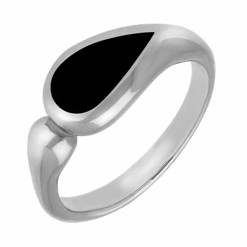 Sterling Silver Whitby Jet Toscana Offset Teardrop Ring sold by Jura Watches