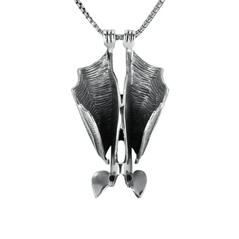 Sterling Silver Whitby Jet Upside Hanging Down Bat Large Necklace sold by Jura Watches