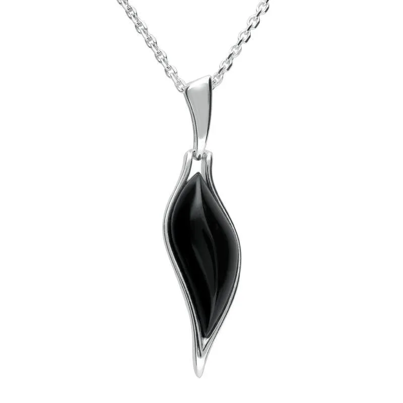 Sterling Silver Whitby Jet Wavy Marquise Drop Necklace sold by Jura Watches