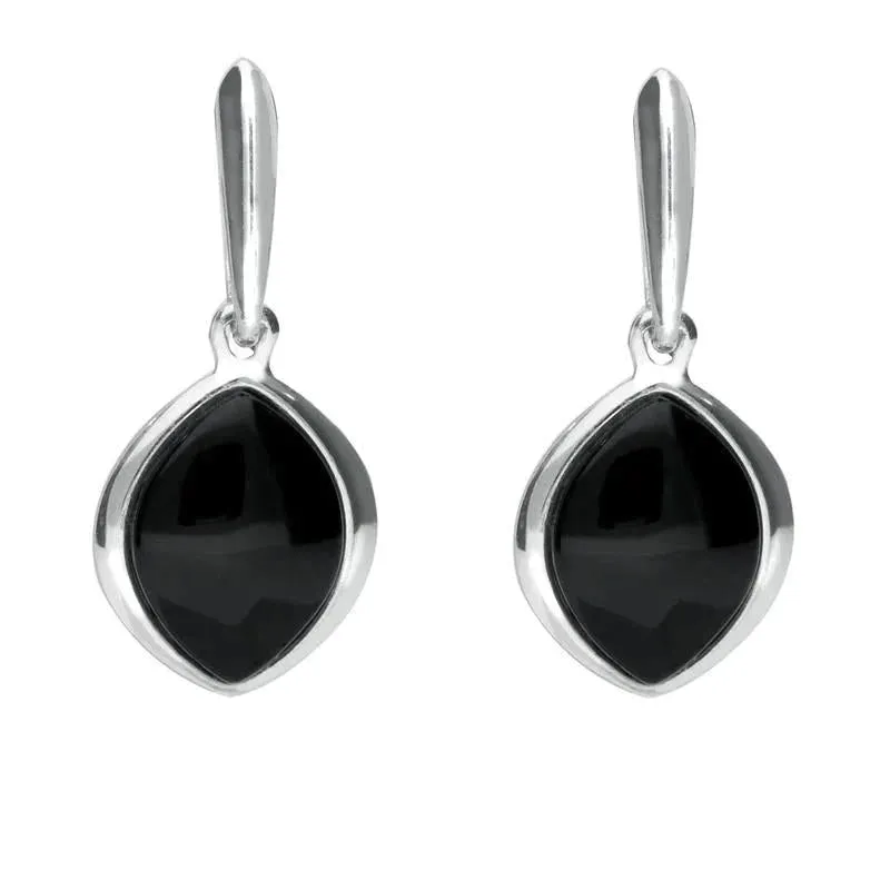 Sterling Silver Whitby Jet Wide Marquise Drop Earrings sold by Jura Watches