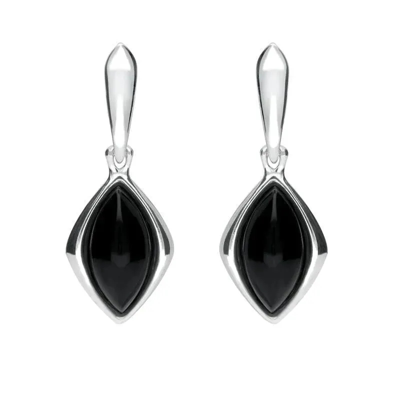Sterling Silver Whitby Jet Wide Marquise Open Back Drop Earrings sold by Jura Watches