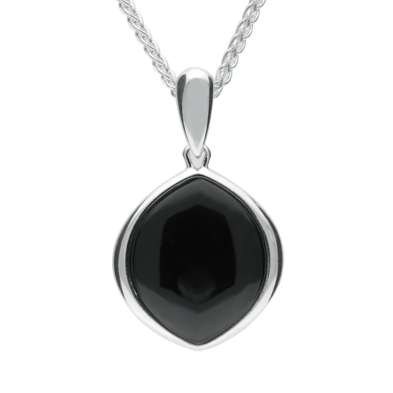 Sterling Silver Whitby Jet Wide Marquise Open Back Necklace sold by Jura Watches