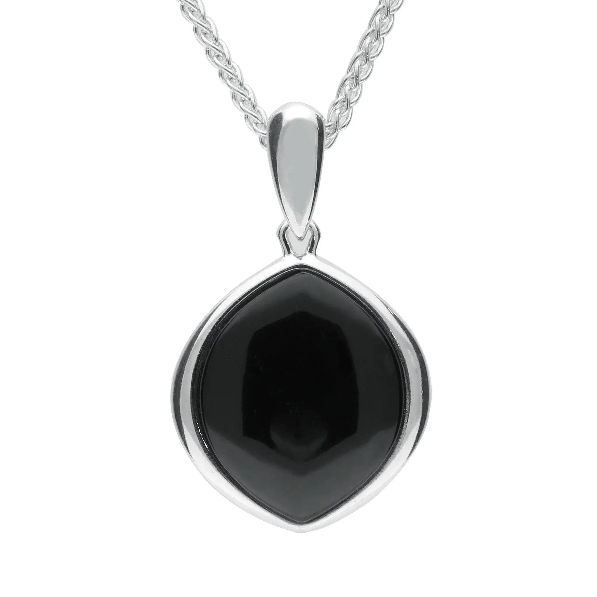 Sterling Silver Whitby Jet Wide Marquise Open Back Necklace sold by Jura Watches