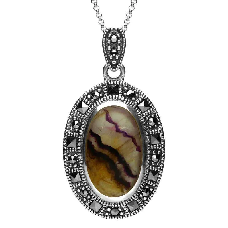 Sterling Silver Blue John Marcasite Beaded Edge Necklace sold by Jura Watches