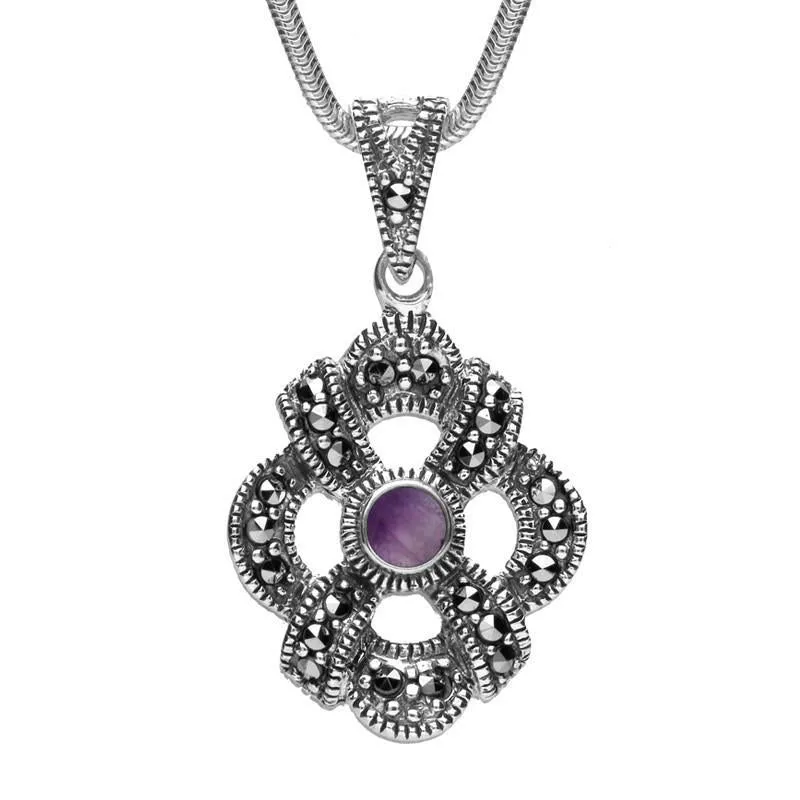 Sterling Silver Blue John Marcasite Celtic Crossover Necklace sold by Jura Watches