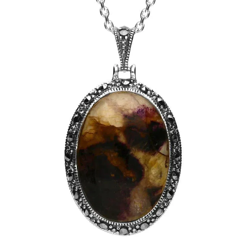 Sterling Silver Blue John Marcasite Oval Star Back Necklace sold by Jura Watches