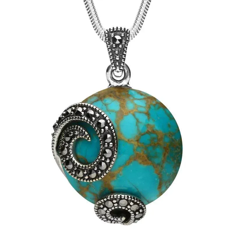 Sterling Silver Turquoise Marcasite Round Double Spiral Necklace sold by Jura Watches