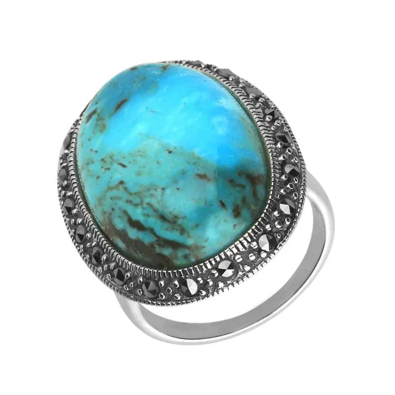 Sterling Silver Turquoise Marcasite Large Oval Ring sold by Jura Watches