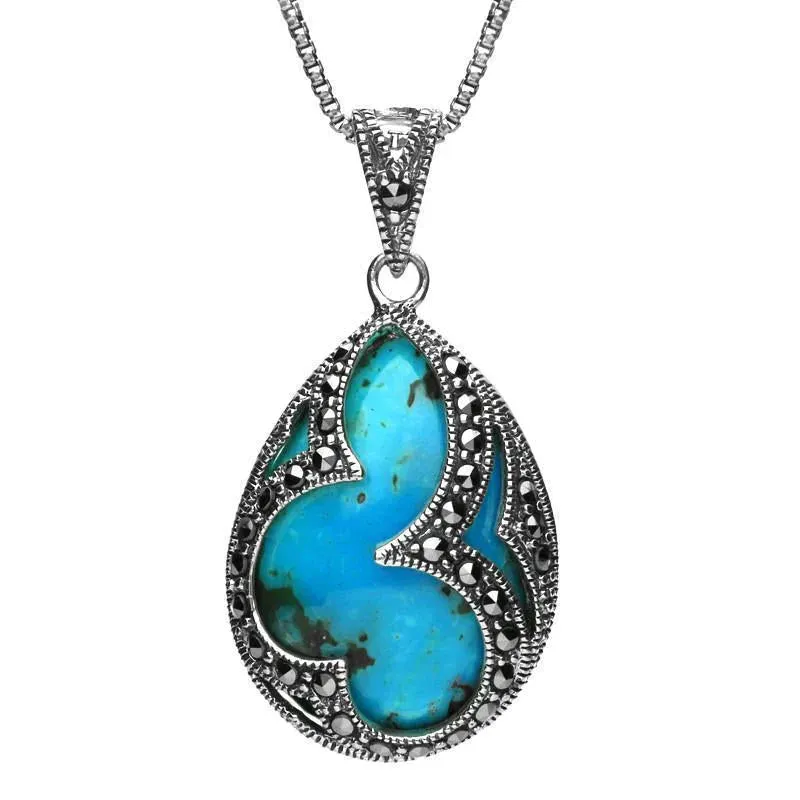 Sterling Silver Turquoise Marcasite Large Pear Shape Necklace sold by Jura Watches