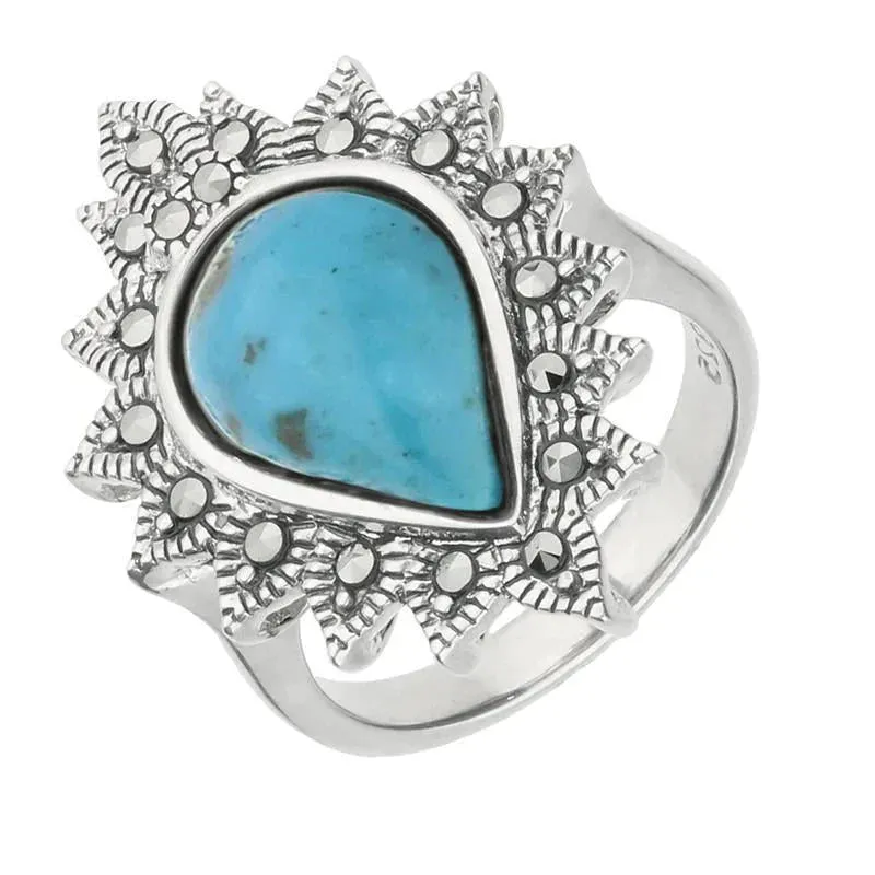 Sterling Silver Turquoise Marcasite Pear Bead Edge Ring sold by Jura Watches