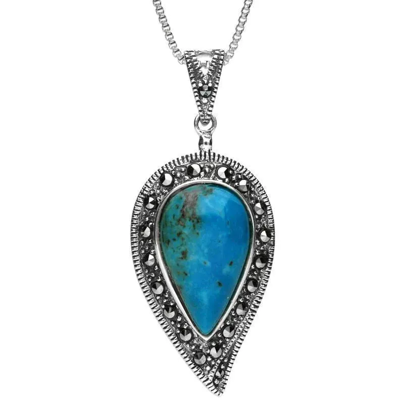 Sterling Silver Turquoise Marcasite Pear Necklace sold by Jura Watches