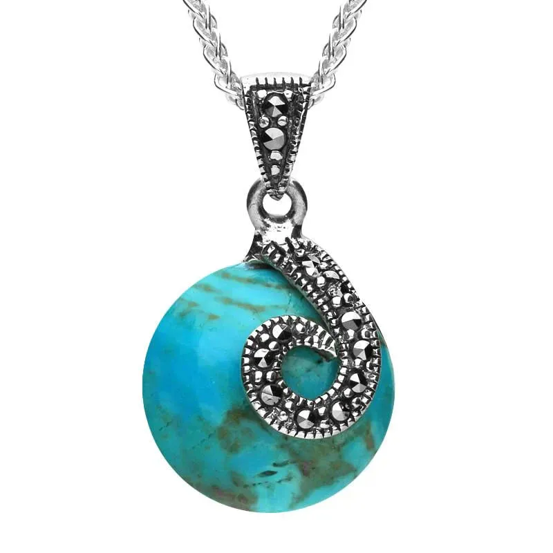 Sterling Silver Turquoise Marcasite Spiral Top Round Necklace sold by Jura Watches