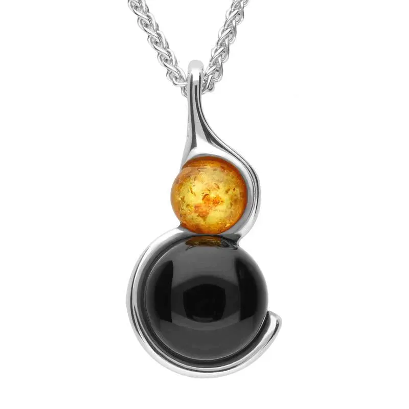 Sterling Silver Whitby Jet Amber Two Stone Necklace sold by Jura Watches