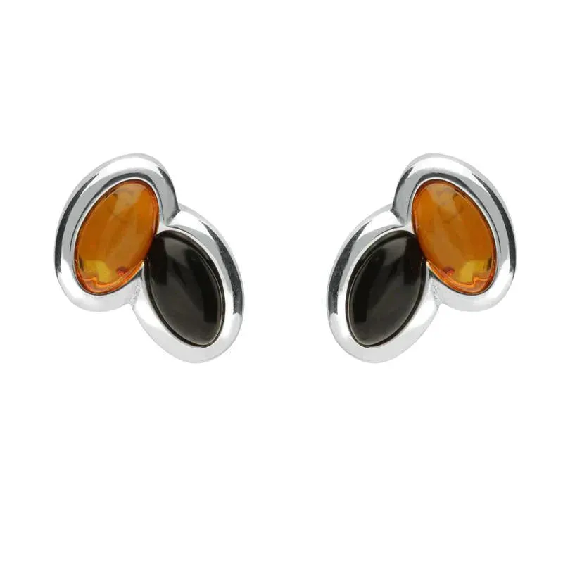Sterling Silver Whitby Jet Amber Two Stone Stud Earrings sold by Jura Watches