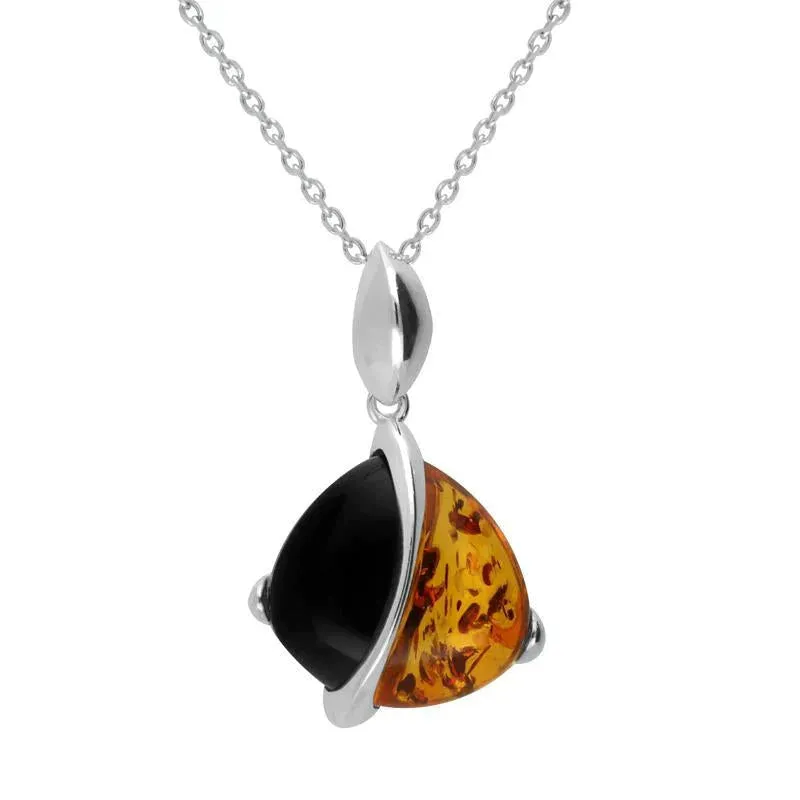 Sterling Silver Whitby Jet Amber Double Stone Pear Shaped Necklace sold by Jura Watches