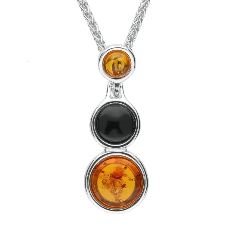 Sterling Silver Whitby Jet Amber Three Stone Necklace sold by Jura Watches