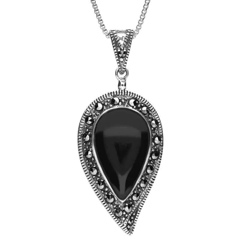 Sterling Silver Whitby Jet Marcasite Pear Necklace sold by Jura Watches