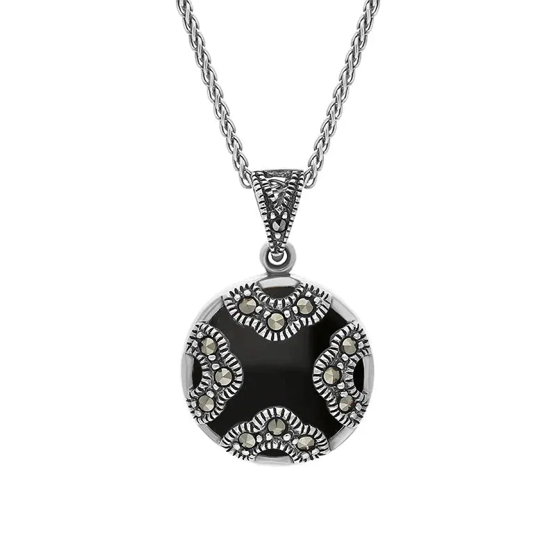 Sterling Silver Whitby Jet Marcasite Rounded Arc Necklace sold by Jura Watches